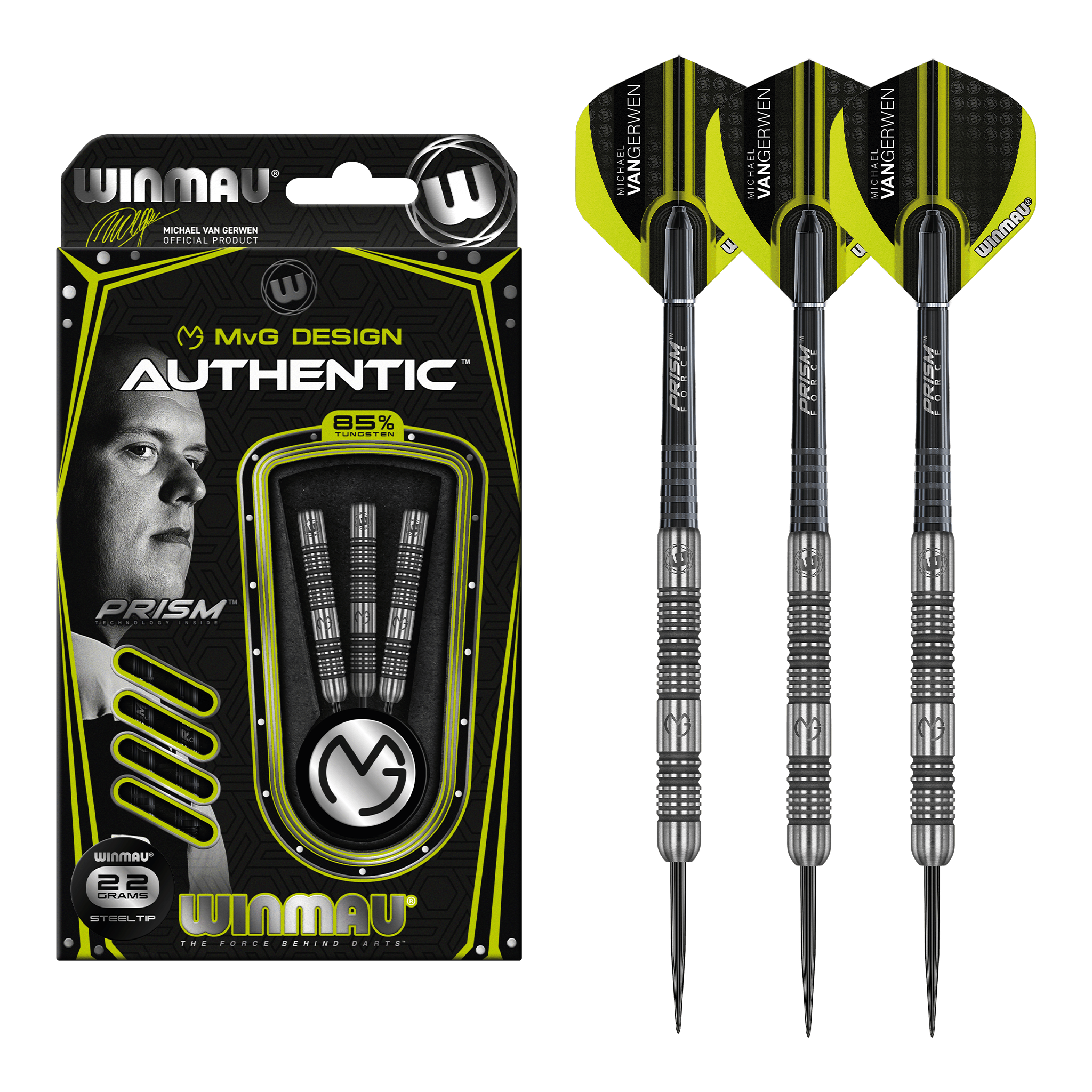 Winmau MVG Authentic Steel Tip Darts - 85% Tungsten - 22 Grams Darts